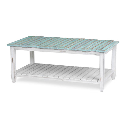 Picket Fence - Coffee Table - Distressed Bleu, White Finish