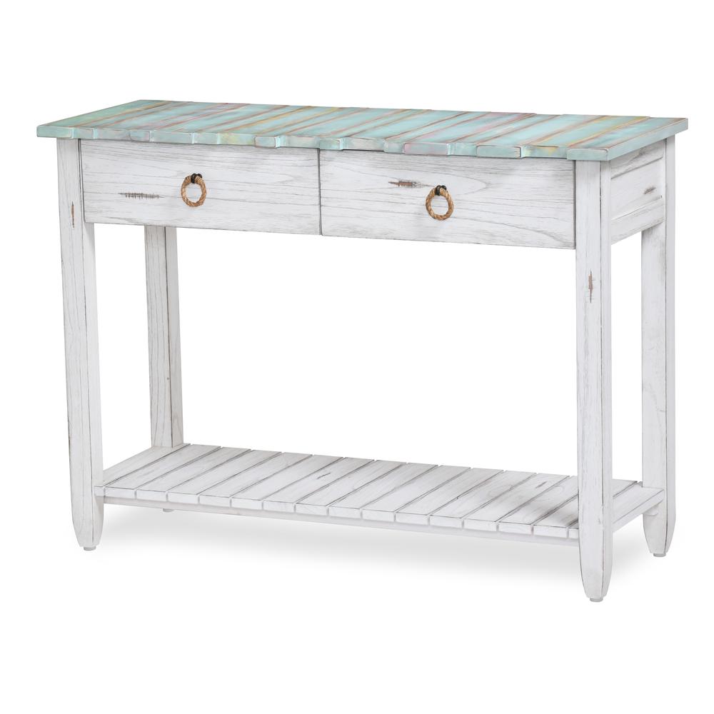 Picket Fence - Console Table - Distressed Bleu, White Finish