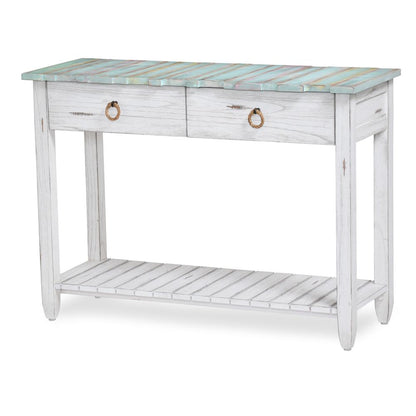 Picket Fence - Console Table - Distressed Bleu, White Finish