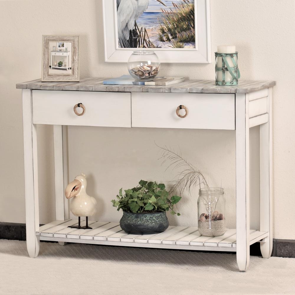 Picket Fence - Console Table - Distressed Grey, White Finish