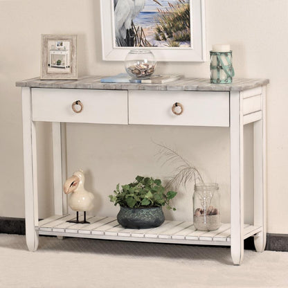 Picket Fence - Console Table - Distressed Grey, White Finish