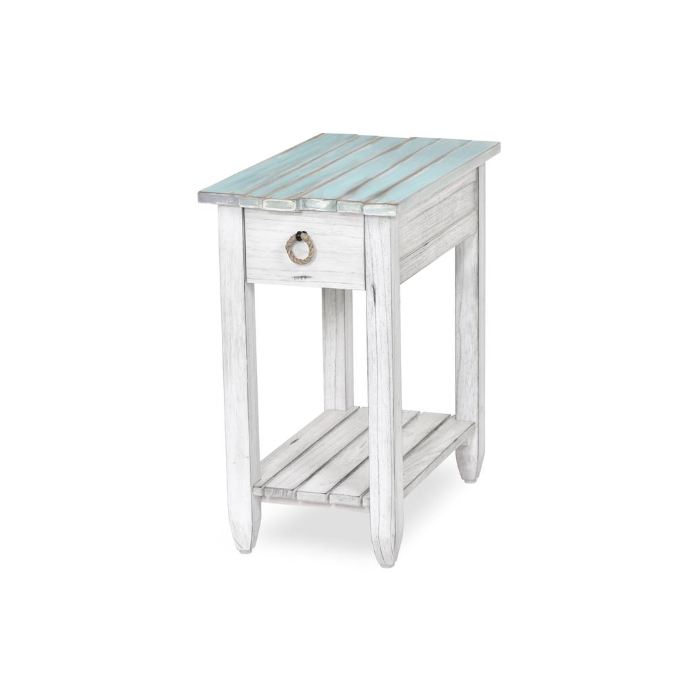 Picket Fence - Chairside Table - Distressed Bleu, White Finish