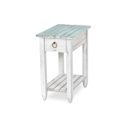 Picket Fence - Chairside Table - Distressed Bleu, White Finish