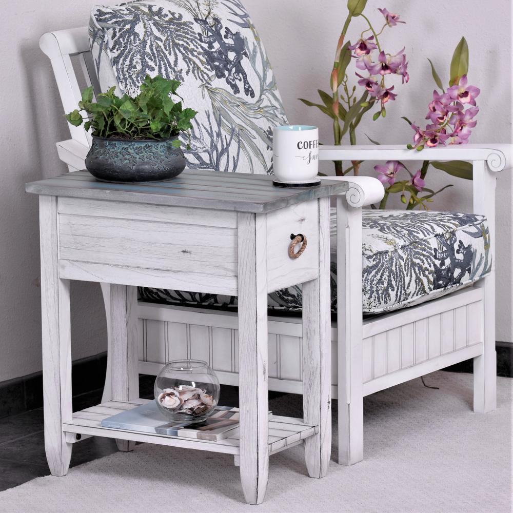 Picket Fence - Chairside Table - Distressed Bleu, White Finish