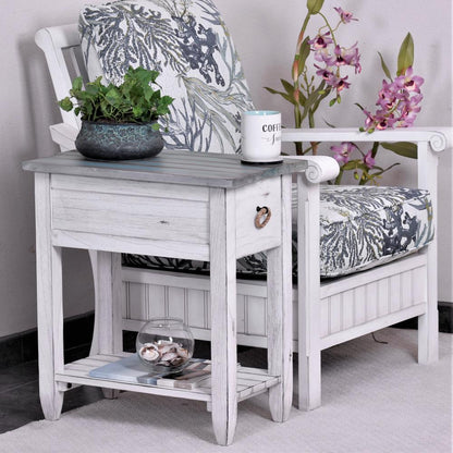 Picket Fence - Chairside Table - Distressed Bleu, White Finish
