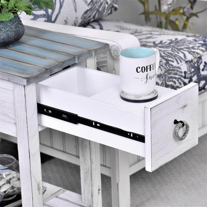 Picket Fence - Chairside Table - Distressed Bleu, White Finish