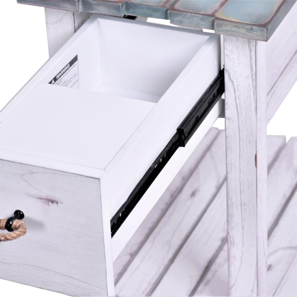 Picket Fence - Chairside Table - Distressed Bleu, White Finish