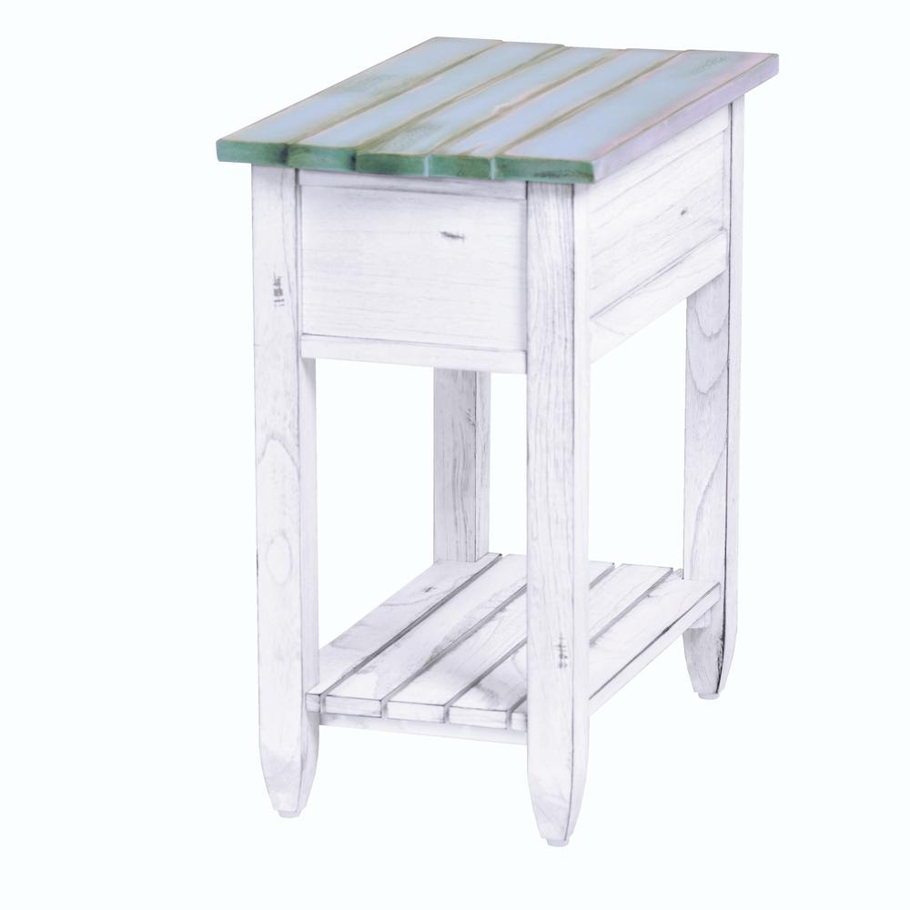 Picket Fence - Chairside Table - Distressed Bleu, White Finish