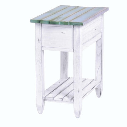 Picket Fence - Chairside Table - Distressed Bleu, White Finish