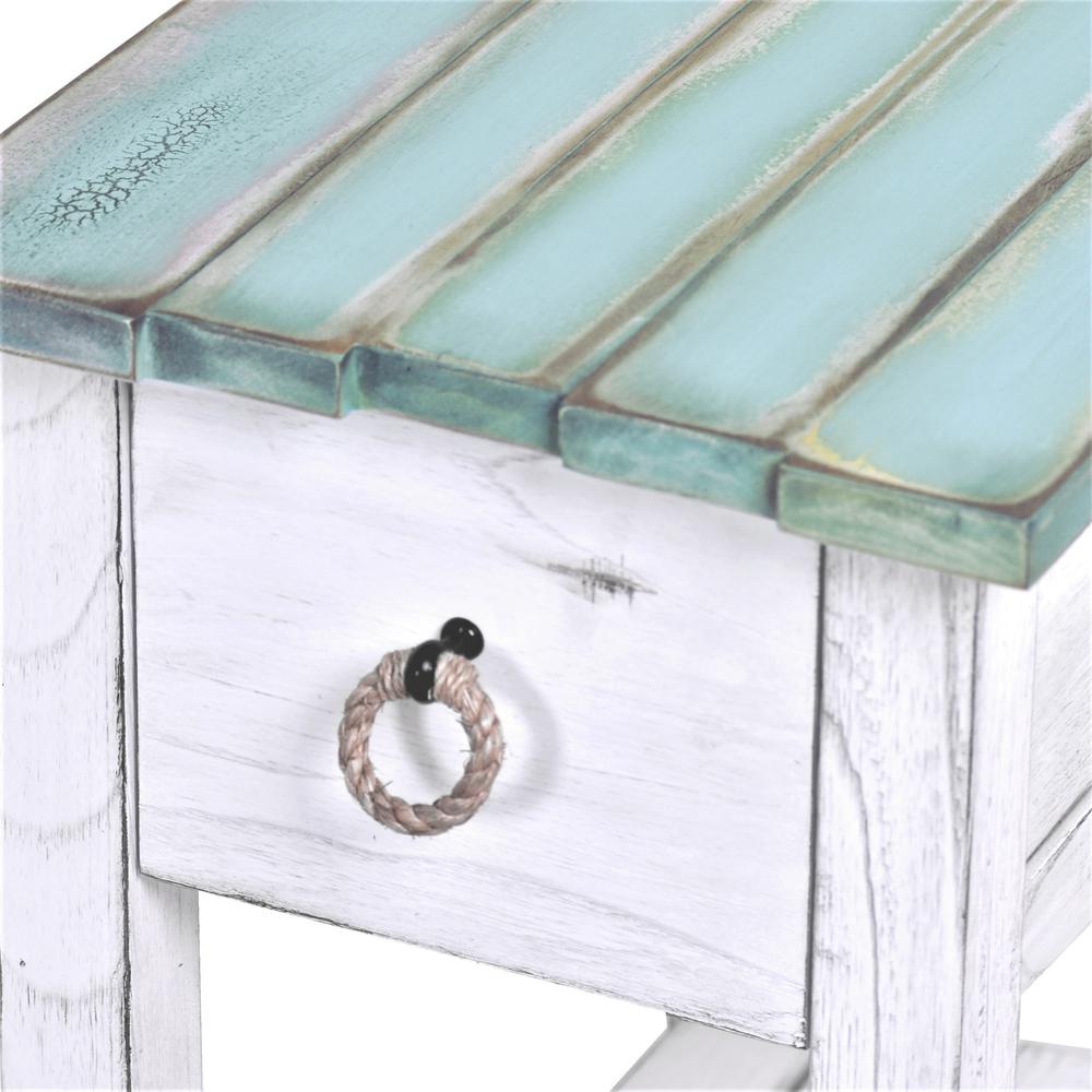 Picket Fence - Chairside Table - Distressed Bleu, White Finish