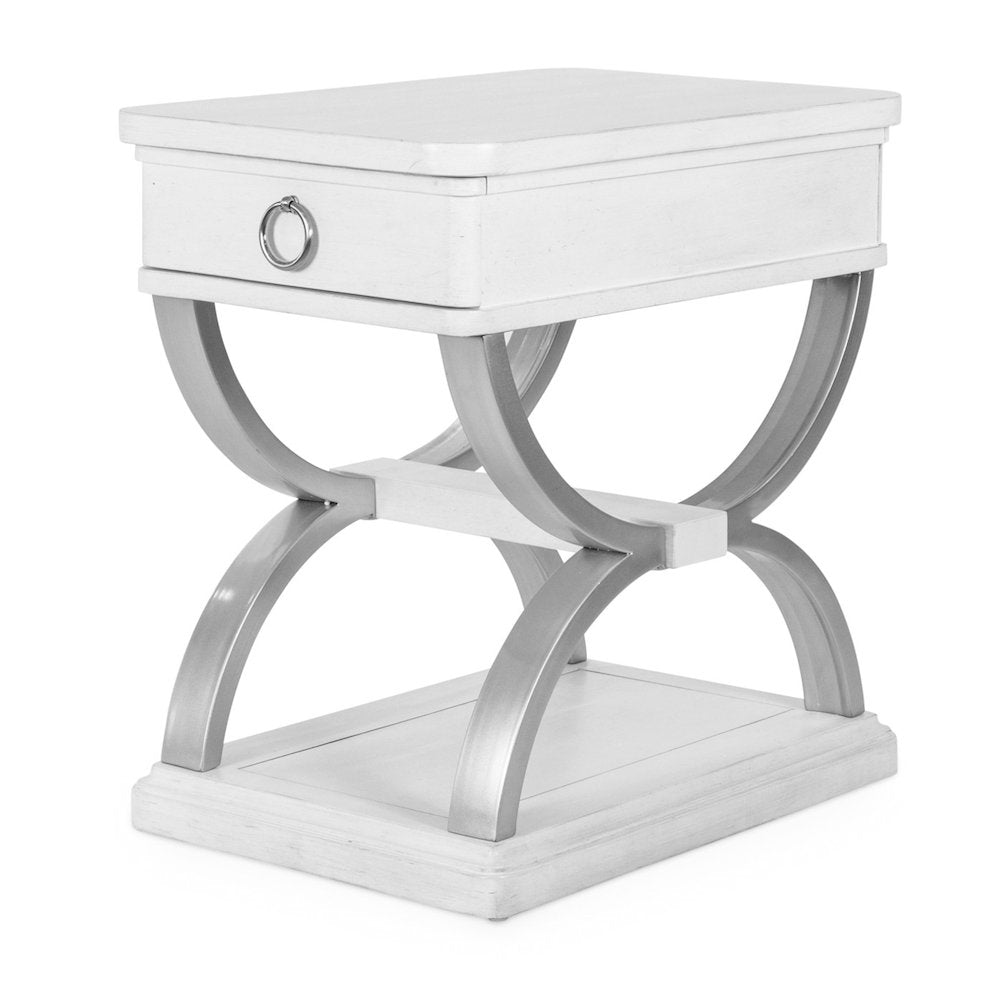 Point Breeze - 1-Drawer Chairside Table with Metal - Fresh White with Soft Grey