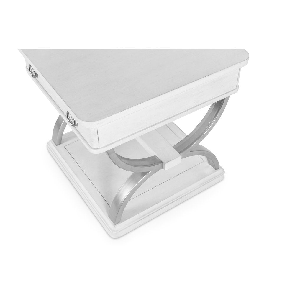 Point Breeze - 1-Drawer End Table with Metal - Fresh White with Soft Grey Glaze