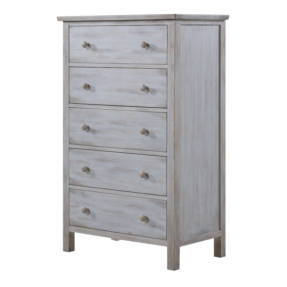 Geneva - 5 Drawer Chest - Distressed White Finish