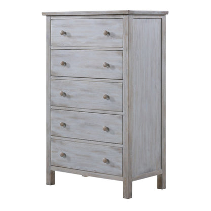 Geneva - 5 Drawer Chest - Distressed White Finish