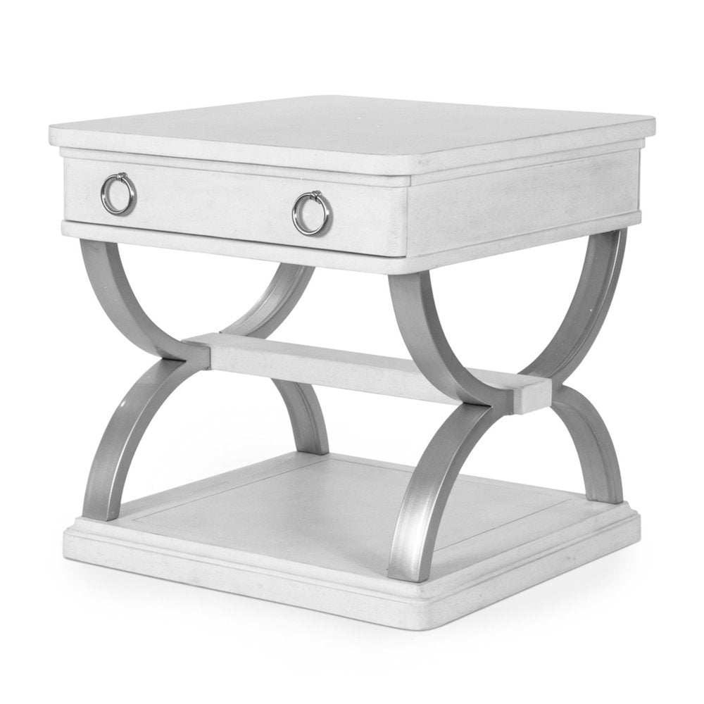 Point Breeze - 1-Drawer End Table with Metal - Fresh White with Soft Grey Glaze
