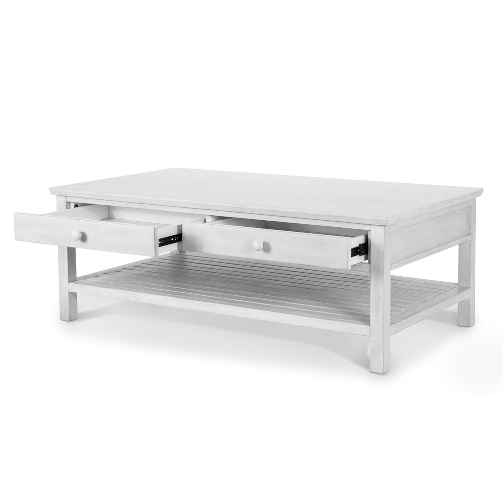Geneva - 2-Drawer Cocktail Table with Casters - Distressed White Finish