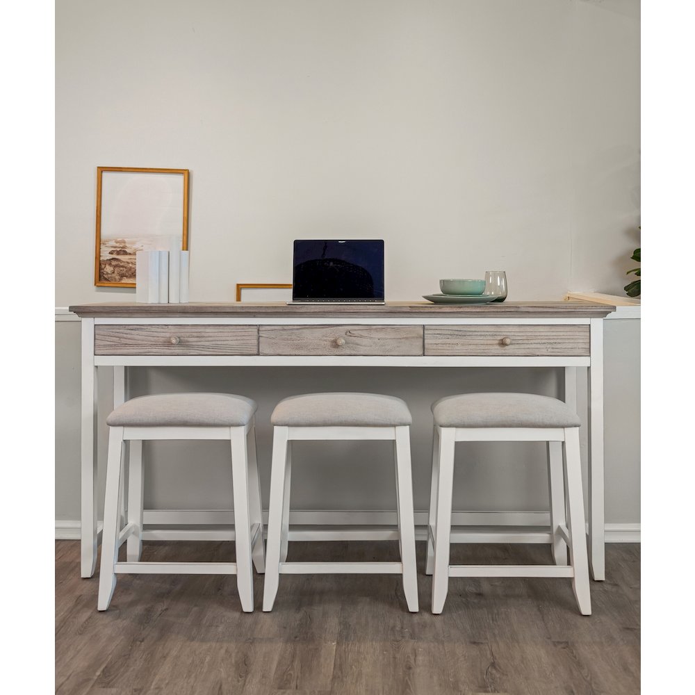 Islamorada - 3-Drawer Console and 3 Stools - Dapple Grey and Blanc Finish
