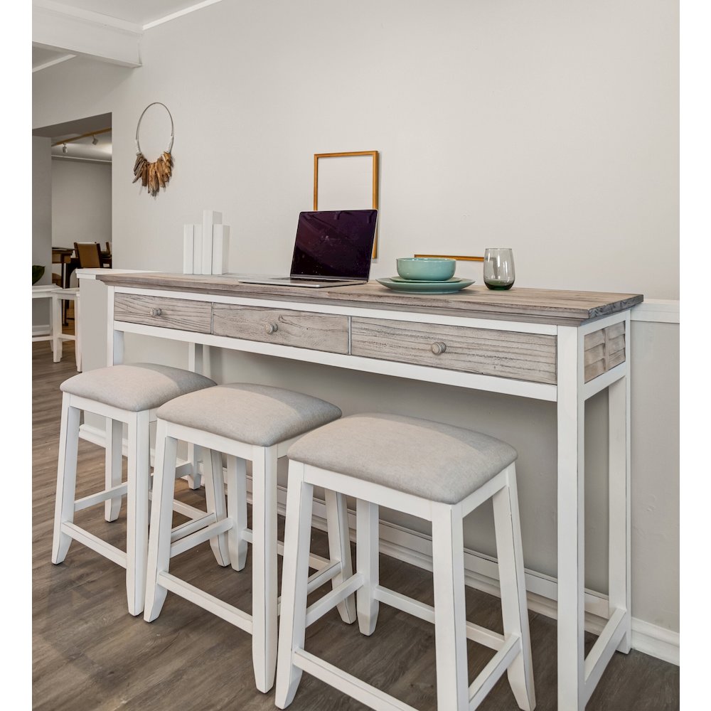 Islamorada - 3-Drawer Console and 3 Stools - Dapple Grey and Blanc Finish