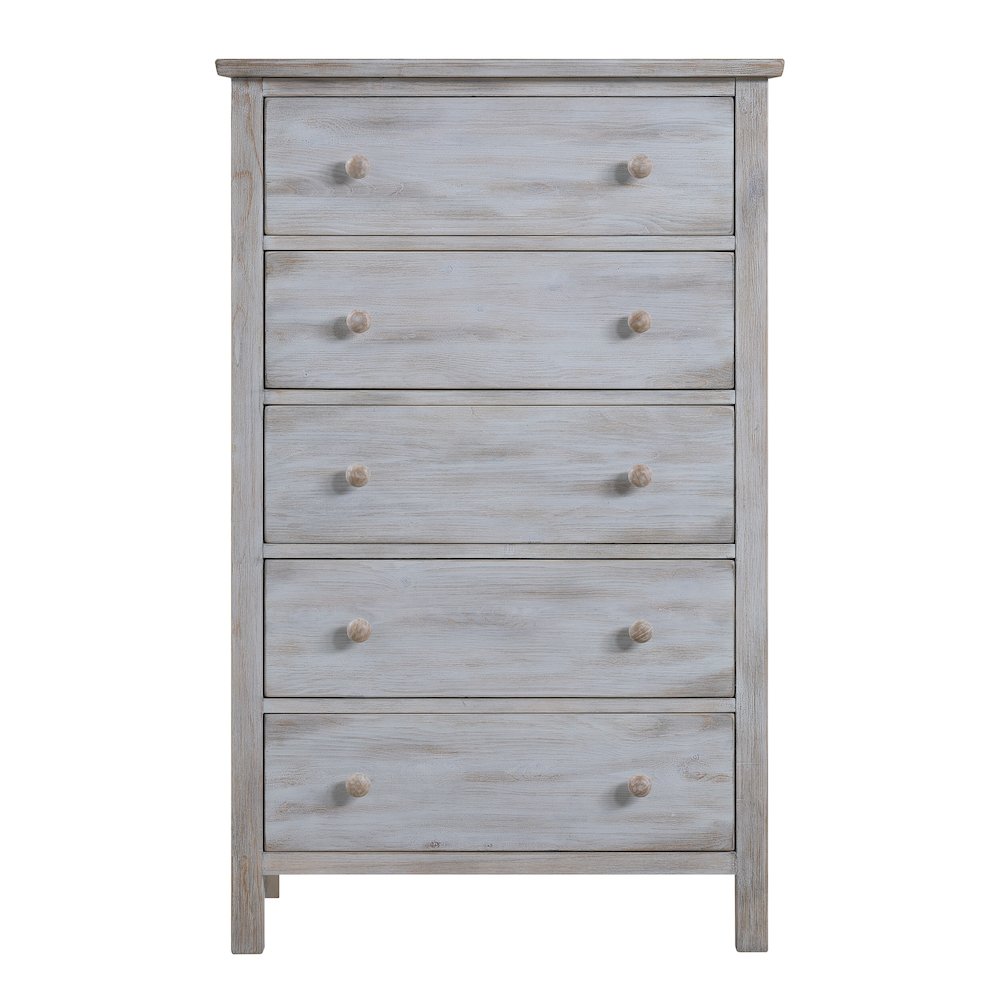 Geneva - 5 Drawer Chest - Distressed White Finish