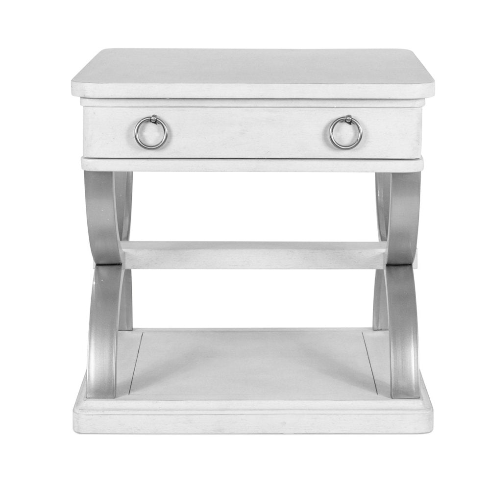 Point Breeze - 1-Drawer End Table with Metal - Fresh White with Soft Grey Glaze