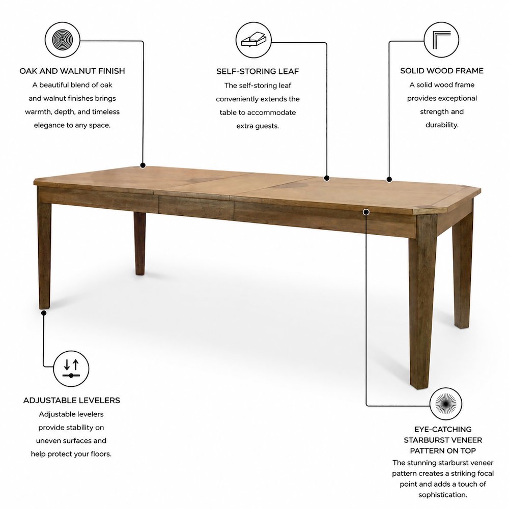 Sun Haven - Rectangular Extendable Dining Table with Self Storing Leaf