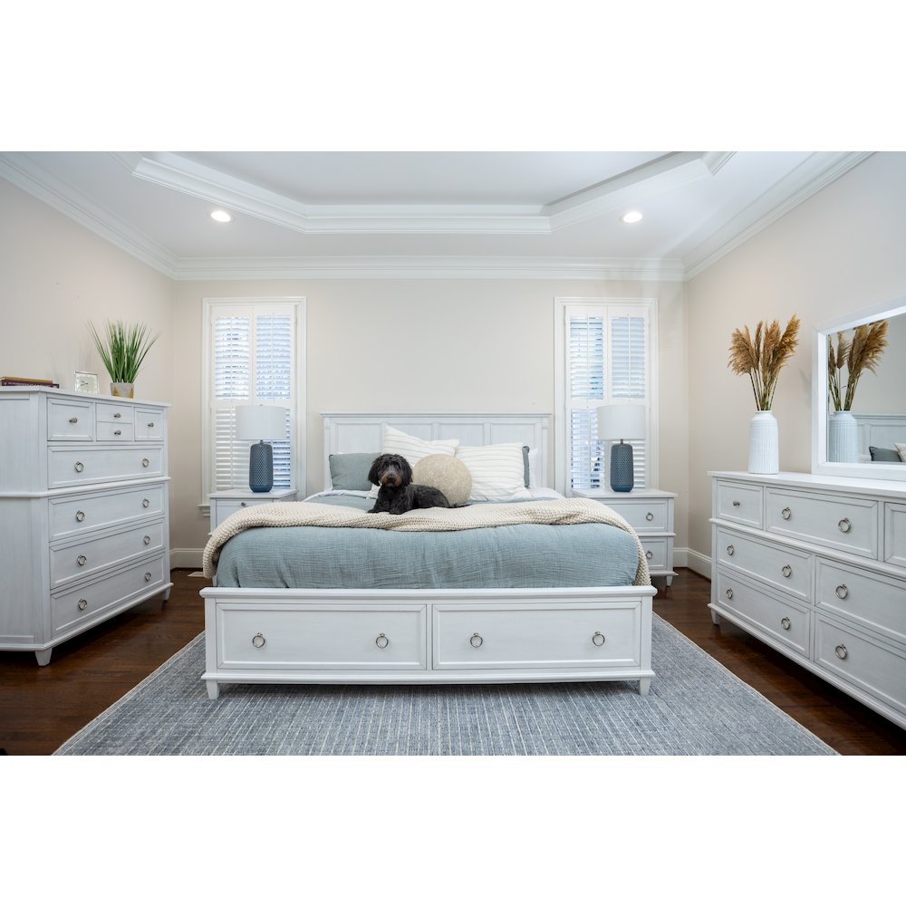 Point Breeze - Storage Bed - King - Fresh White with Soft Grey Glaze Finish