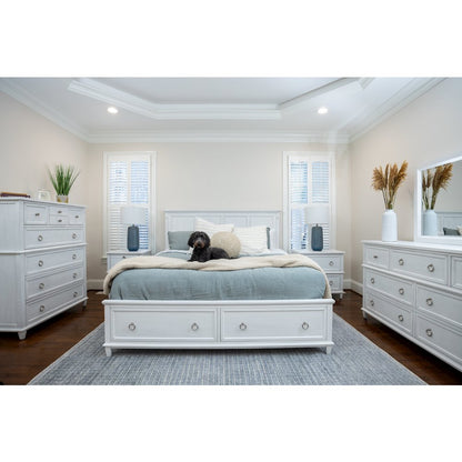 Point Breeze - Storage Bed - King - Fresh White with Soft Grey Glaze Finish