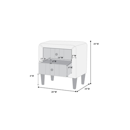 2-Drawer Velvet Upholstered Nightstand in Light Pink
