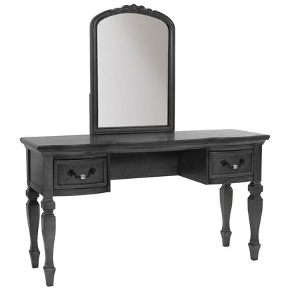 Wooden Makeup Vanity Set Desk, Mirror and Stool - Gray