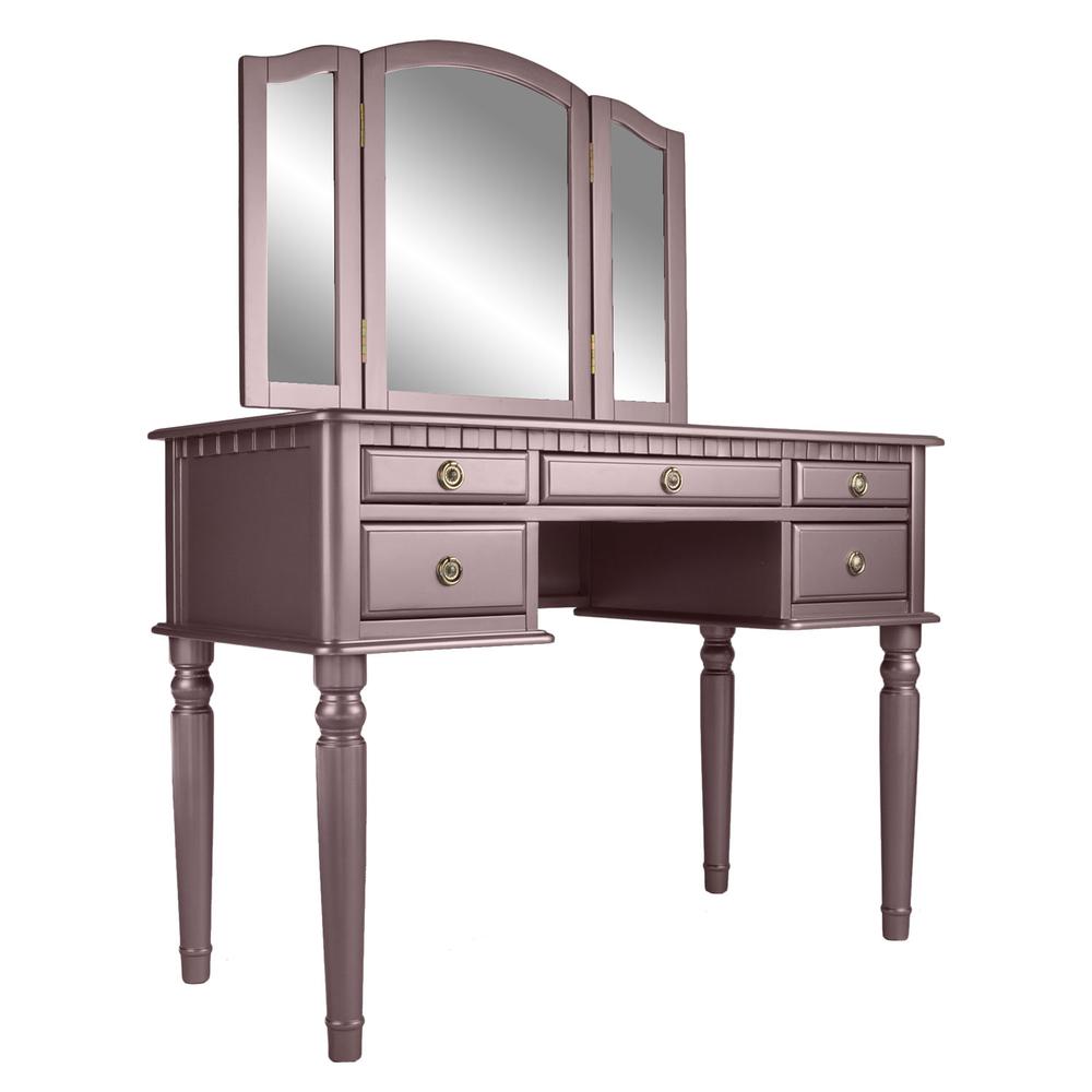 Wooden Makeup Vanity Set Desk, Mirror and Stool - Rose Gold