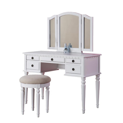 Wooden Makeup Vanity Set Desk, Mirror and Stool - White