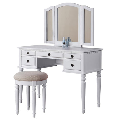 Wooden Makeup Vanity Set Desk, Mirror and Stool - White