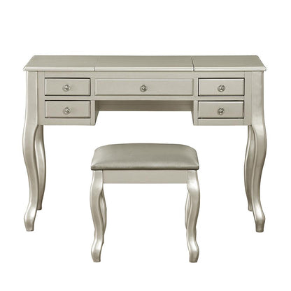 Wooden Makeup Vanity Set Desk, Mirror and Stool - Silver