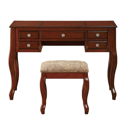 Wooden Makeup Vanity Set Desk, Mirror and Stool - Cherry