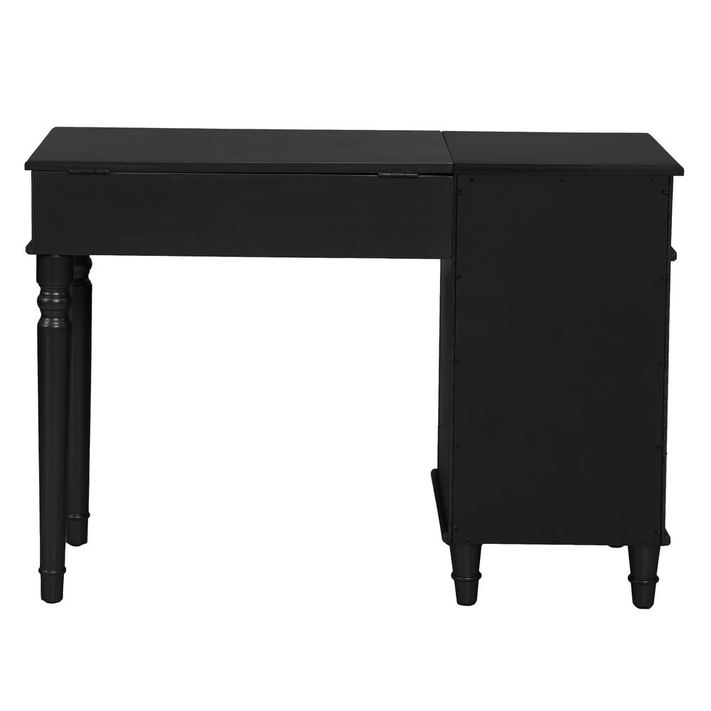 Wooden Makeup Vanity Set Desk, Mirror and Stool - Black