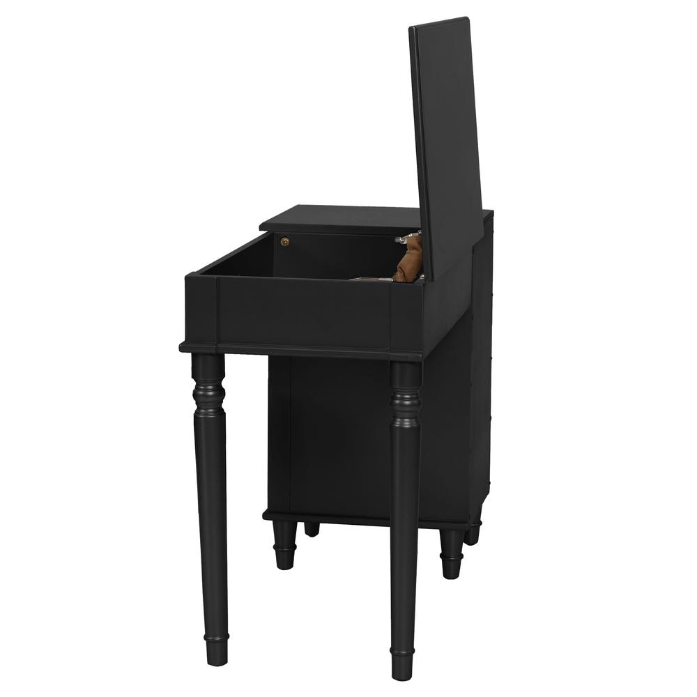 Wooden Makeup Vanity Set Desk, Mirror and Stool - Black