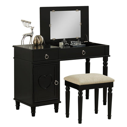 Wooden Makeup Vanity Set Desk, Mirror and Stool - Black