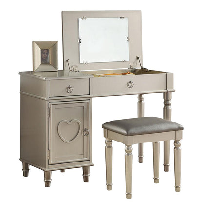 Wooden Makeup Vanity Set Desk, Mirror and Stool - Silver
