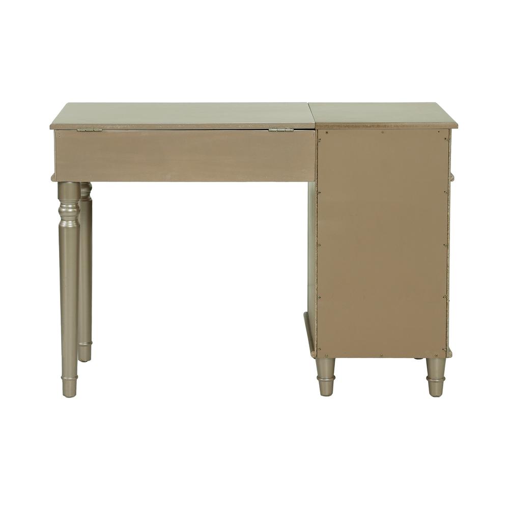 Wooden Makeup Vanity Set Desk, Mirror and Stool - Silver