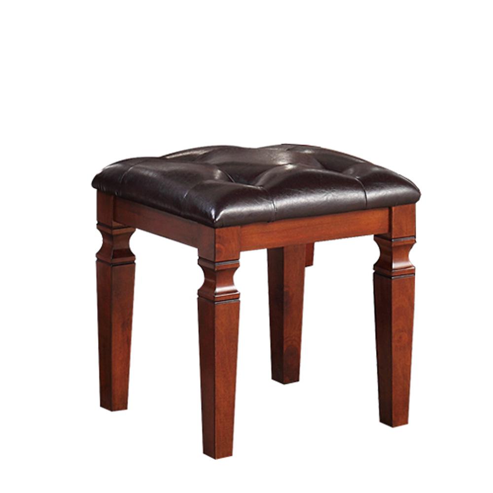 Wooden Makeup Vanity Set with Lift-up Mirror and Stool - Cherry
