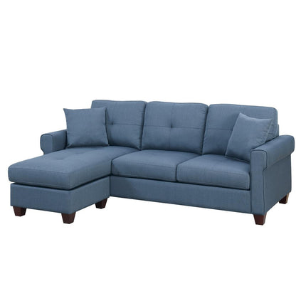 Poundex Reversible Chaise SectionalSet in Blue Fabric, 86" W x 59" D x 35" H, Package Weight 149