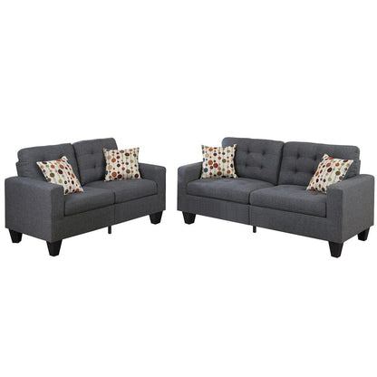 2 Piece Fabric Sofa Loveseat Set in Blue Gray Color