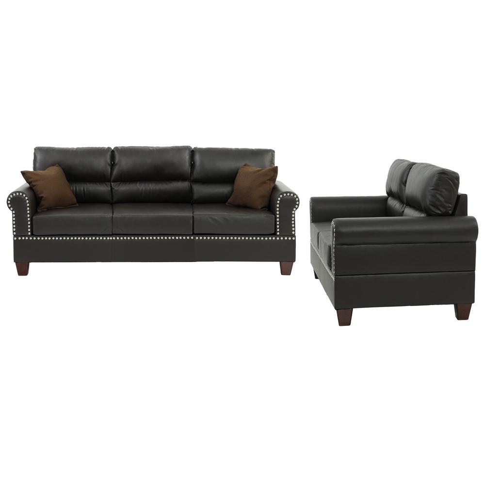 Poundex 2 Piece Sofa and Loveseat Set in Espresso Faux Leather