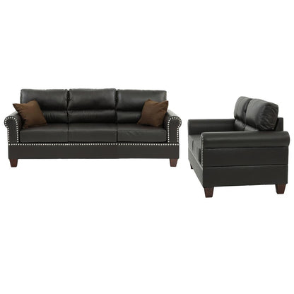 Poundex 2 Piece Sofa and Loveseat Set in Espresso Faux Leather