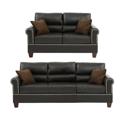 Poundex 2 Piece Sofa and Loveseat Set in Espresso Faux Leather