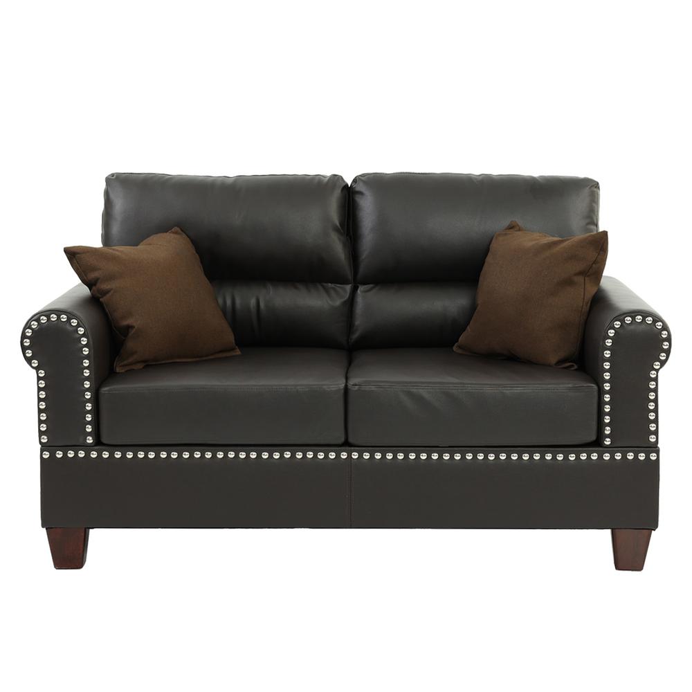 Poundex 2 Piece Sofa and Loveseat Set in Espresso Faux Leather