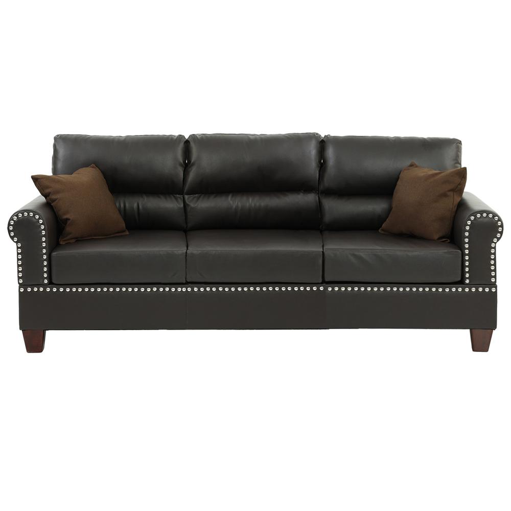Poundex 2 Piece Sofa and Loveseat Set in Espresso Faux Leather