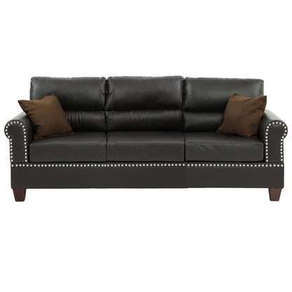 Poundex 2 Piece Sofa and Loveseat Set in Espresso Faux Leather
