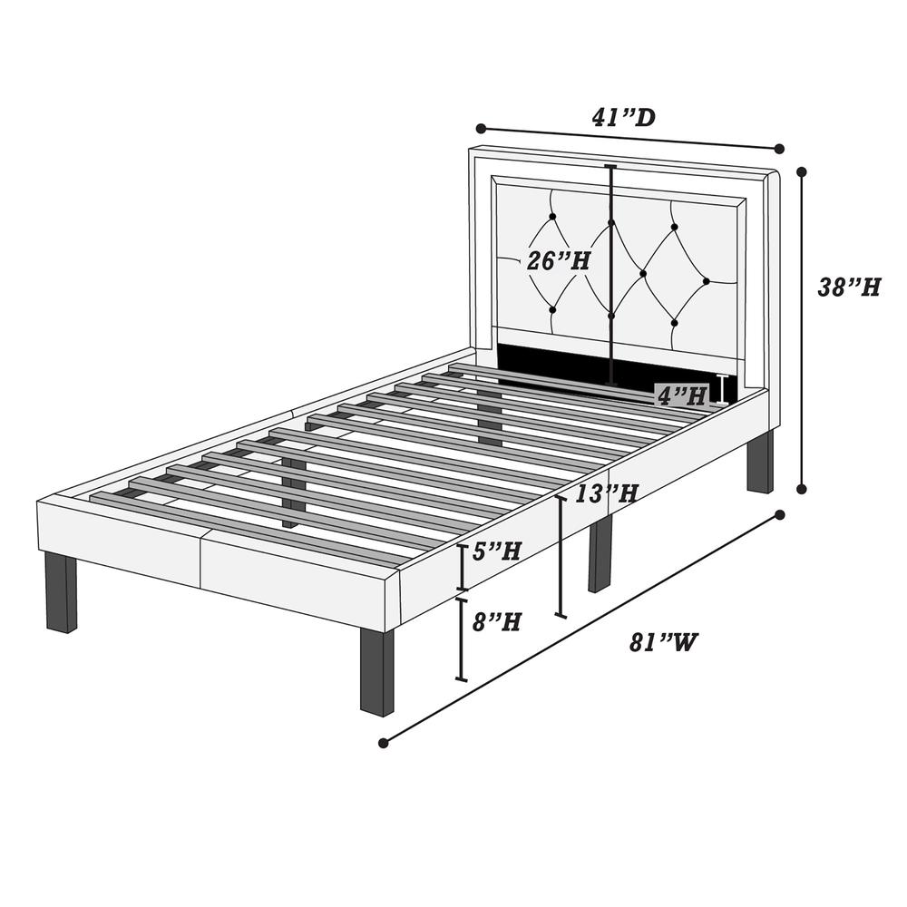 Twin Upholstered Bed Frame with Slats in Pink Faux Leather