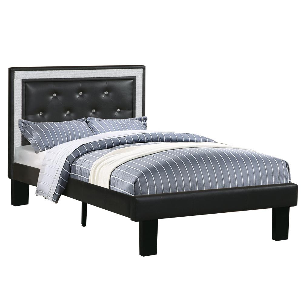 Twin Upholstered Bed Frame with Slats in Black Faux Leather